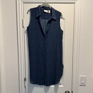Adorable Chicos, sheer blue sleeveless, collard tunic size one denim look
